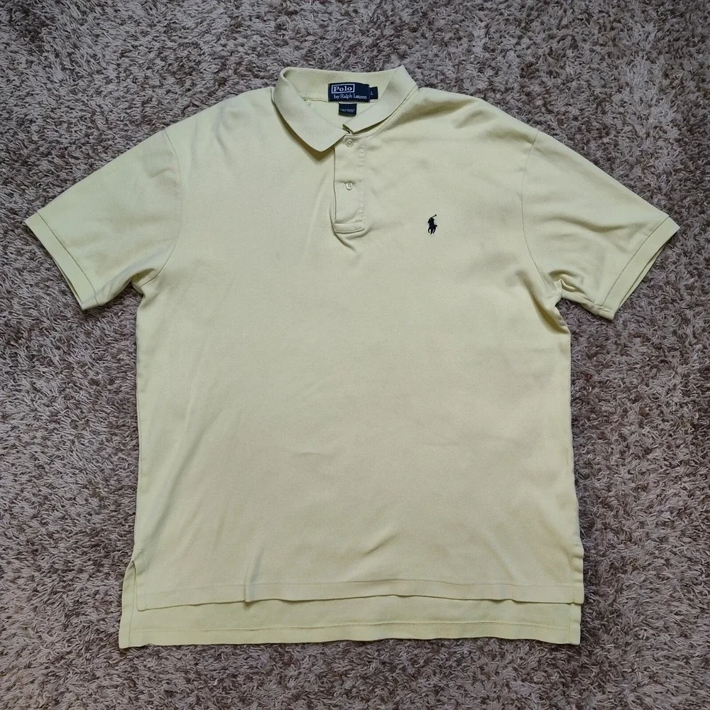 Polo Ralph Lauren Polo Shirt Mens L Yellow Short Sleeve Cotton Embroidered Pony